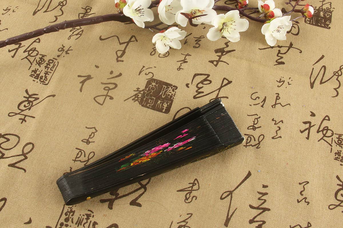 Black Hand Painted Chinese Peony Spanish Wood Fan (4)