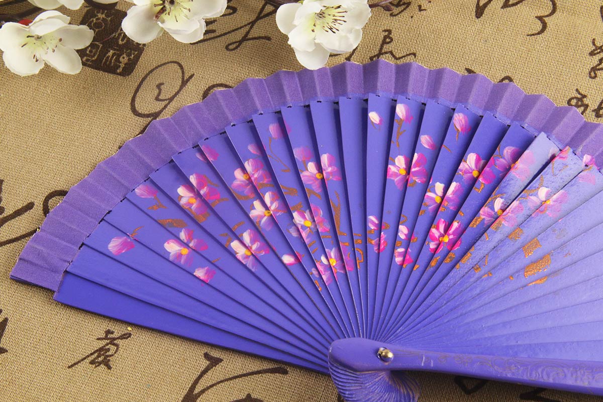 Double Sided Deep Purple Plum Blossom Folding Fan (1)