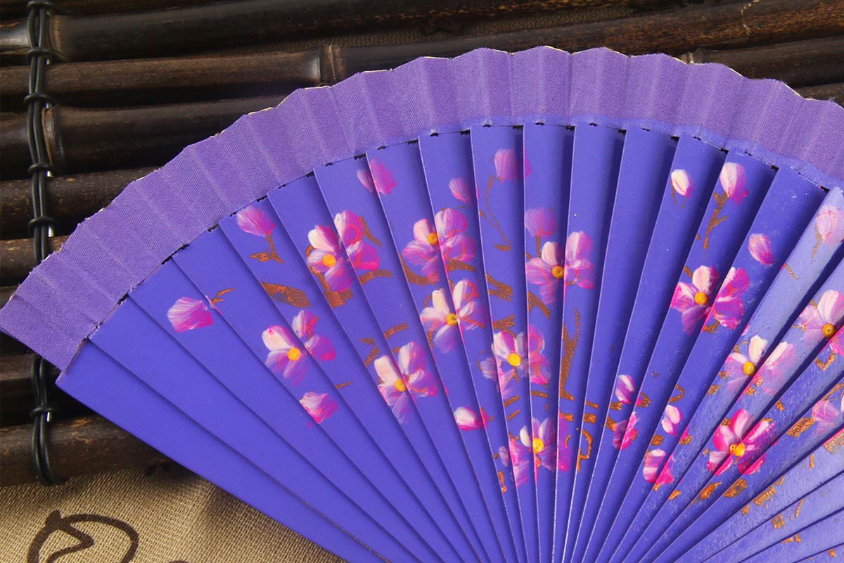 Double Sided Deep Purple Plum Blossom Folding Fan (2)