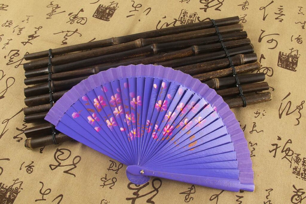 Double Sided Deep Purple Plum Blossom Folding Fan (6)