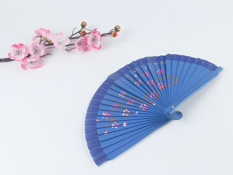 Spain Double Sided Navy Blue Peach Blossom Hand Fan3