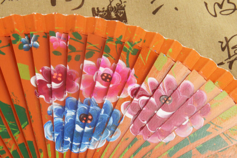 Spain Double Sided Orange Chinese Flowering Crabapple Hand Fan (4)