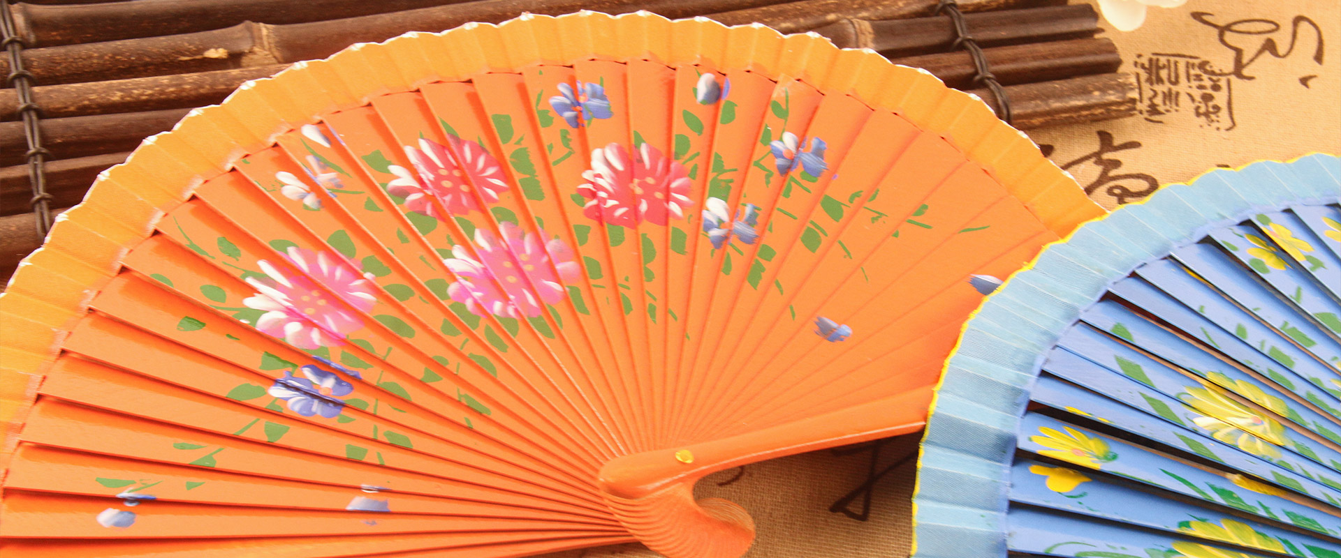 Spain Double Sided Orange Quad Print Hand Fan