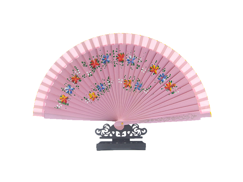 Spanish Double Sided Pink Crushed Print Hand Fan