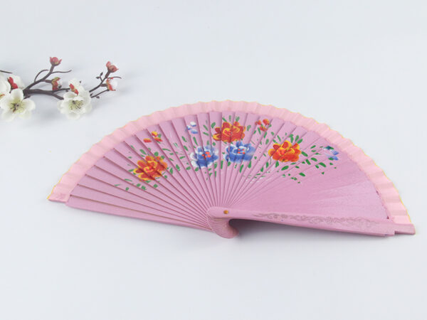 Spanish Double Sided Pink Five Piece Printed Hand Fan 3