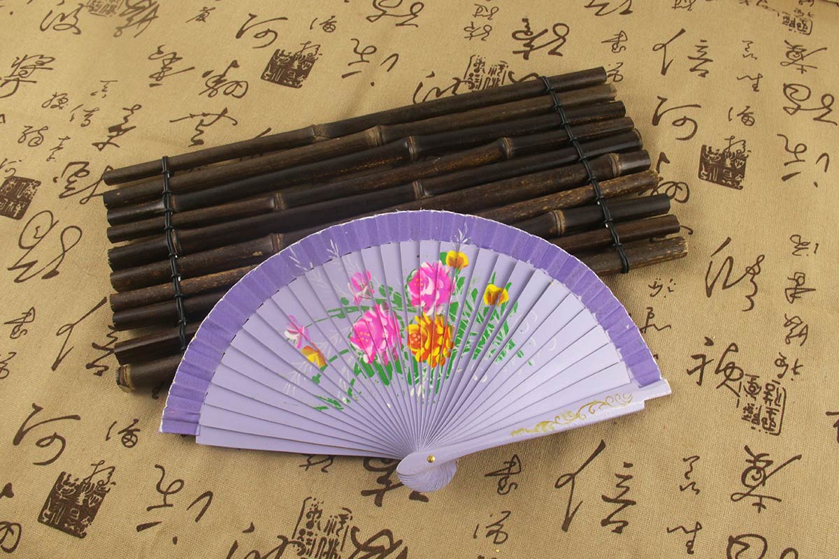 Spain Double Sided Light Purple Chinese Peony Hand Fan (1)