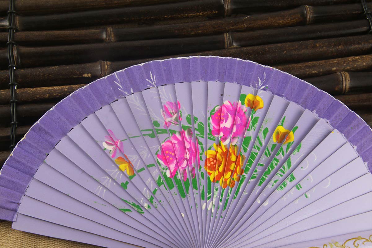 Spain Double Sided Light Purple Chinese Peony Hand Fan (2)