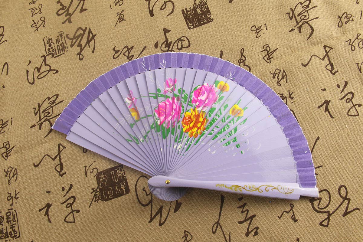 Spain Double Sided Light Purple Chinese Peony Hand Fan (4)