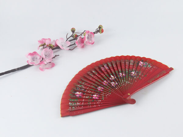 Spain Double Sided Red Peach Blossom Hand Fan2