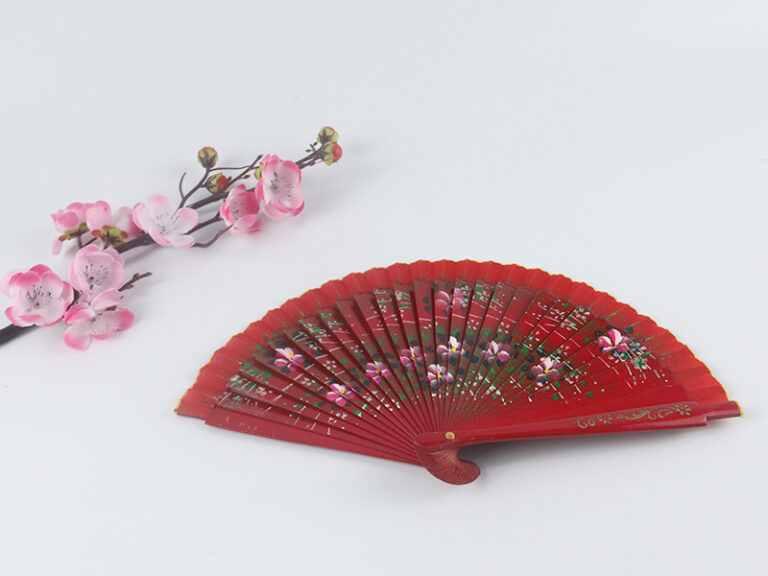 Spain Double Sided Red Peach Blossom Hand Fan