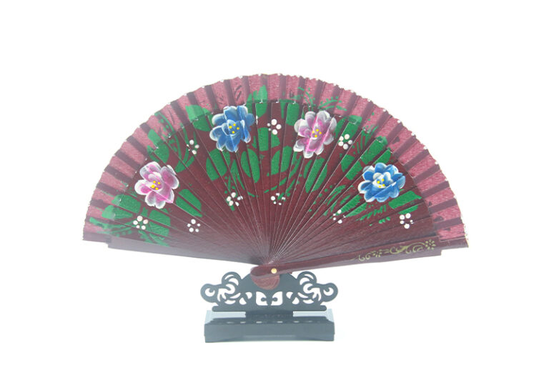 Spanish Double Sided Brown, Red And Blue Quad Print Hand Fan