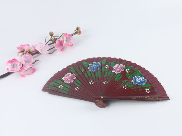 Spanish Double Sided Brown, Red And Blue Quad Print Hand Fan2