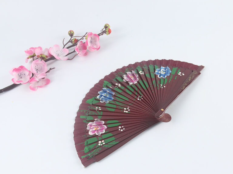 Spanish Double Sided Brown, Red And Blue Quad Print Hand Fan