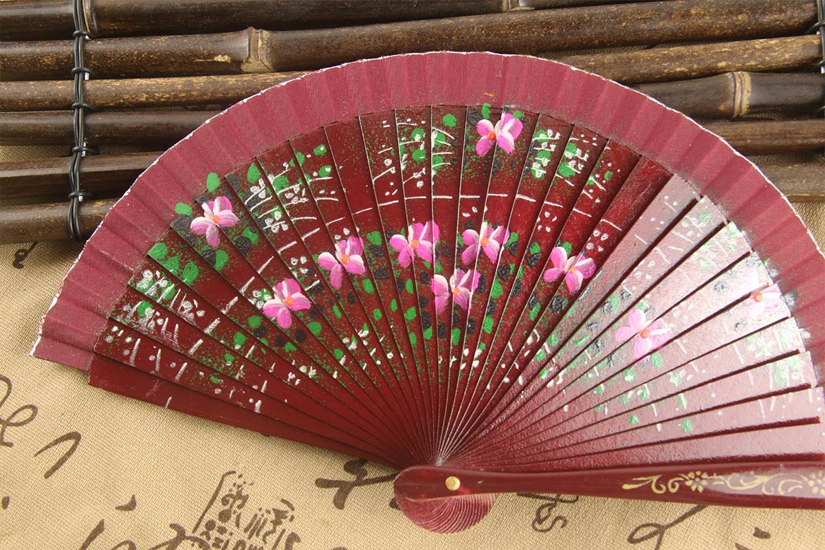 Spanish Double Sided Brown Rhododendron Hand Fan (2)