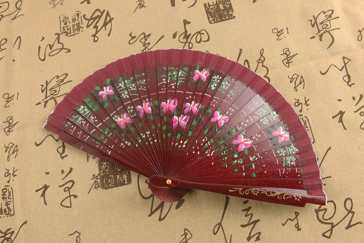 Spanish Double Sided Brown Rhododendron Hand Fan (3)