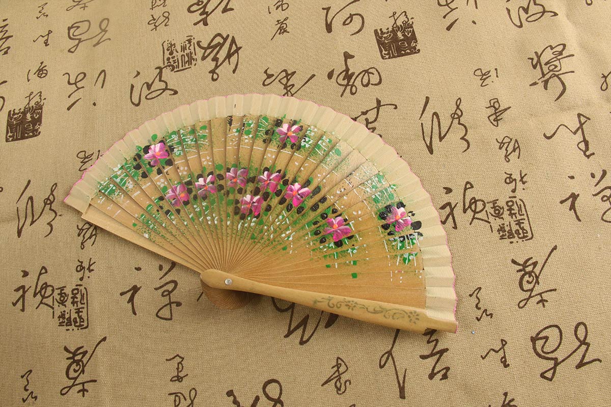 Spanish Wood Color Rhododendron Handheld Fan (1)