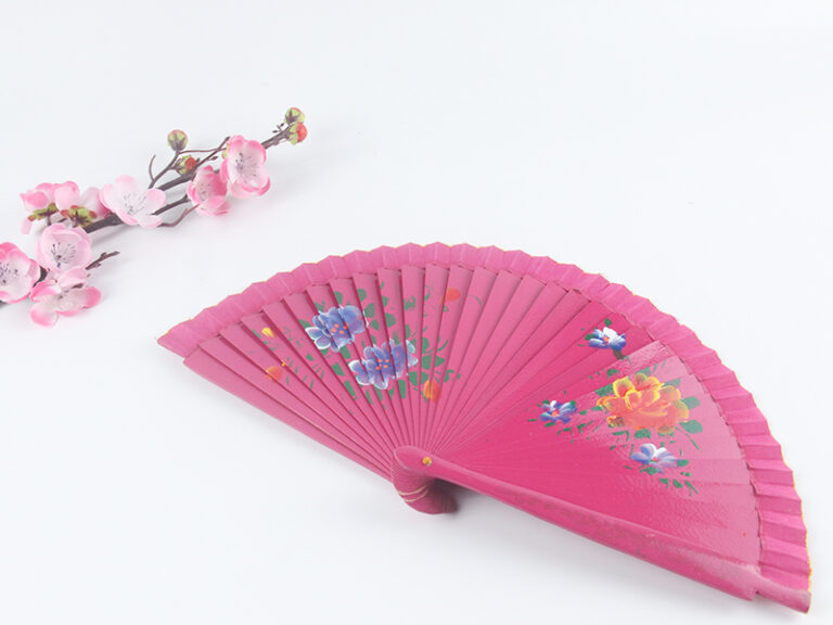 西班牙双面玫红色三朵印花手扇1