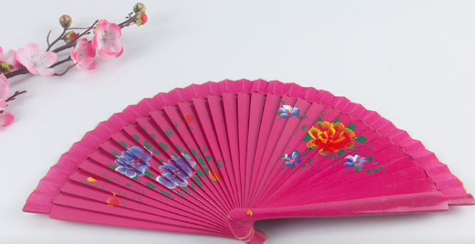 Rose Red Peony Handfan