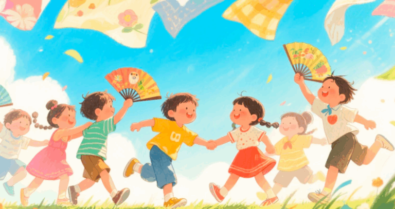 Children With Folding Fans